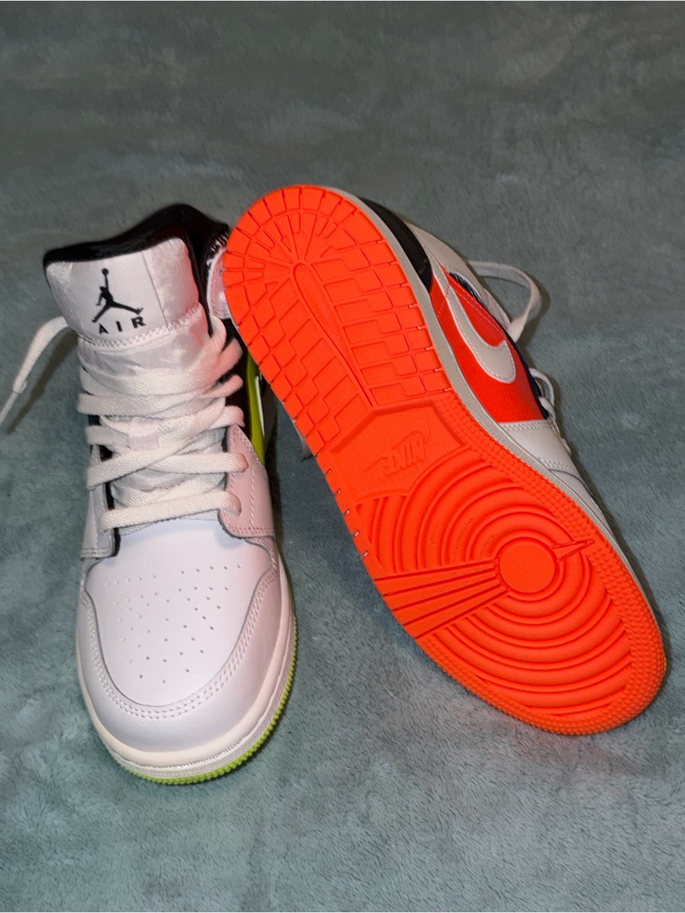 Jordan Kids' High-Top Sneakers in White, Orange & Neon Green